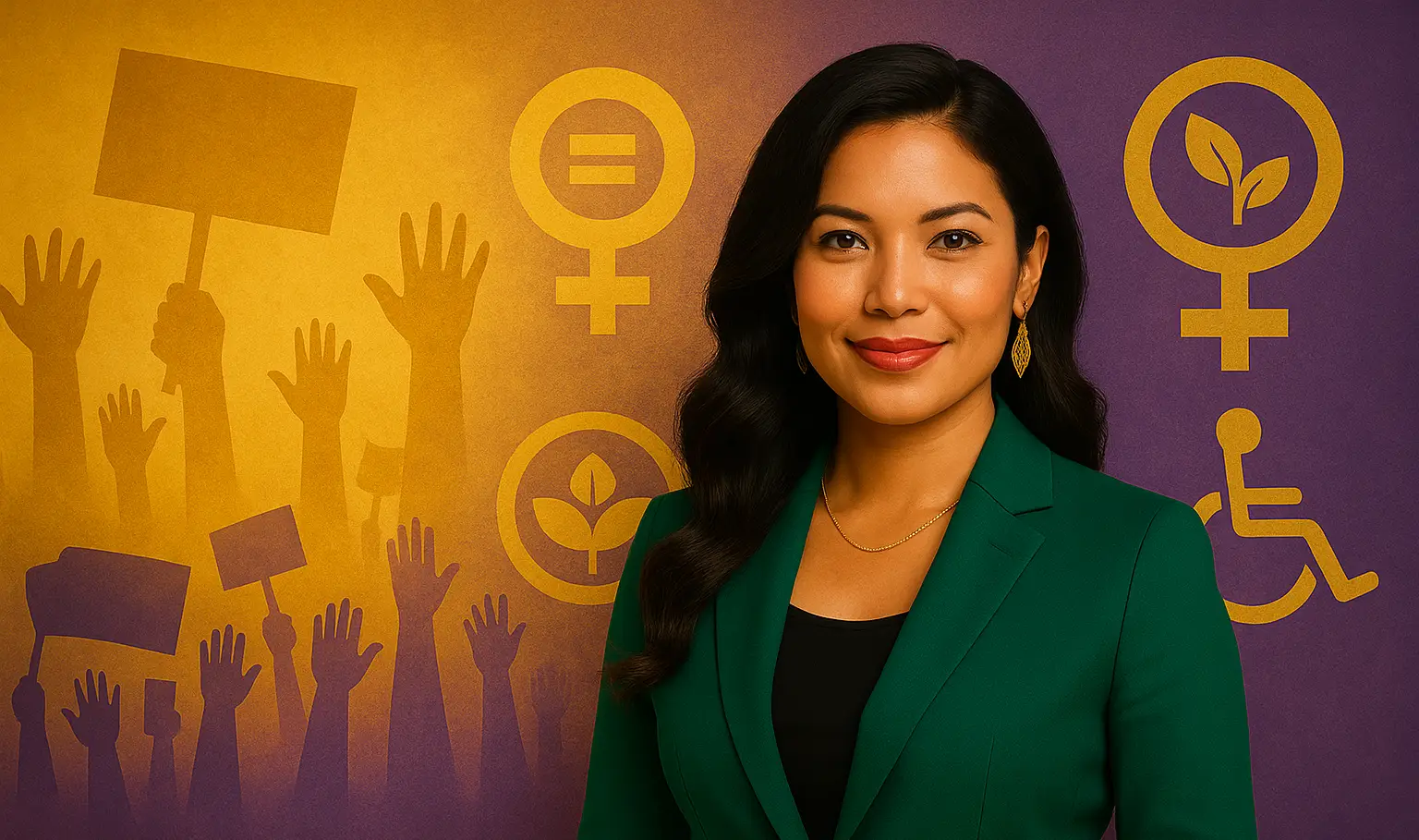 Woman with civil rights and ESG-inspired imagery, symbolizing how social movements shape HR policies and modern workplace expectations.